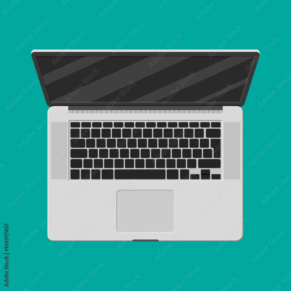 Poster laptop top view. mobile computer. notebook