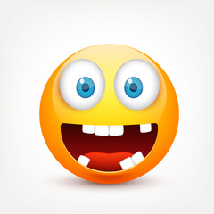 Smiley with blue eyes,emoticon set. Yellow face with emotions. Facial expression. 3d realistic emoji. Sad,happy,angry faces.Funny cartoon character.Mood.Vector illustration.