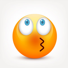 Smiley with blue eyes,emoticon set. Yellow face with emotions. Facial expression. 3d realistic emoji. Sad,happy,angry faces.Funny cartoon character.Mood.Vector illustration.