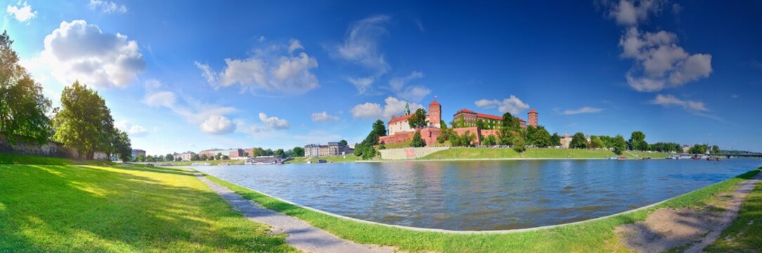 Summer panorama of Krakow with Wawel castle, Poland
