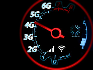 Fototapeta premium Mobile network and internet on speed indicator