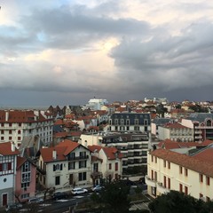 Naklejka na ściany i meble Stormy, winter view of the Atlantic from apartment on Avenue De La Marne, Biarritz France
