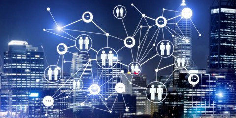 Modern wireless technologies as means of communucation and networking on dark background