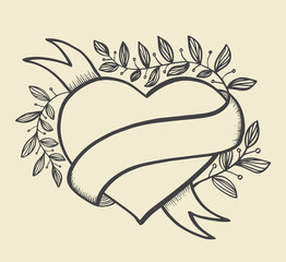 Heart banner hand drawn style