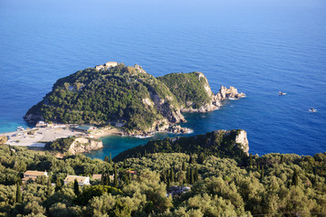Fototapeta na wymiar The view on a bay in a heart shape and beach, Corfu, Greece