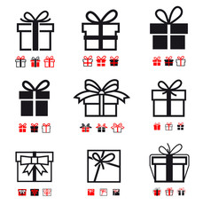 Set of gift icons with ribbon and bow. Vector elements. Can be used for promo, advertising and other.