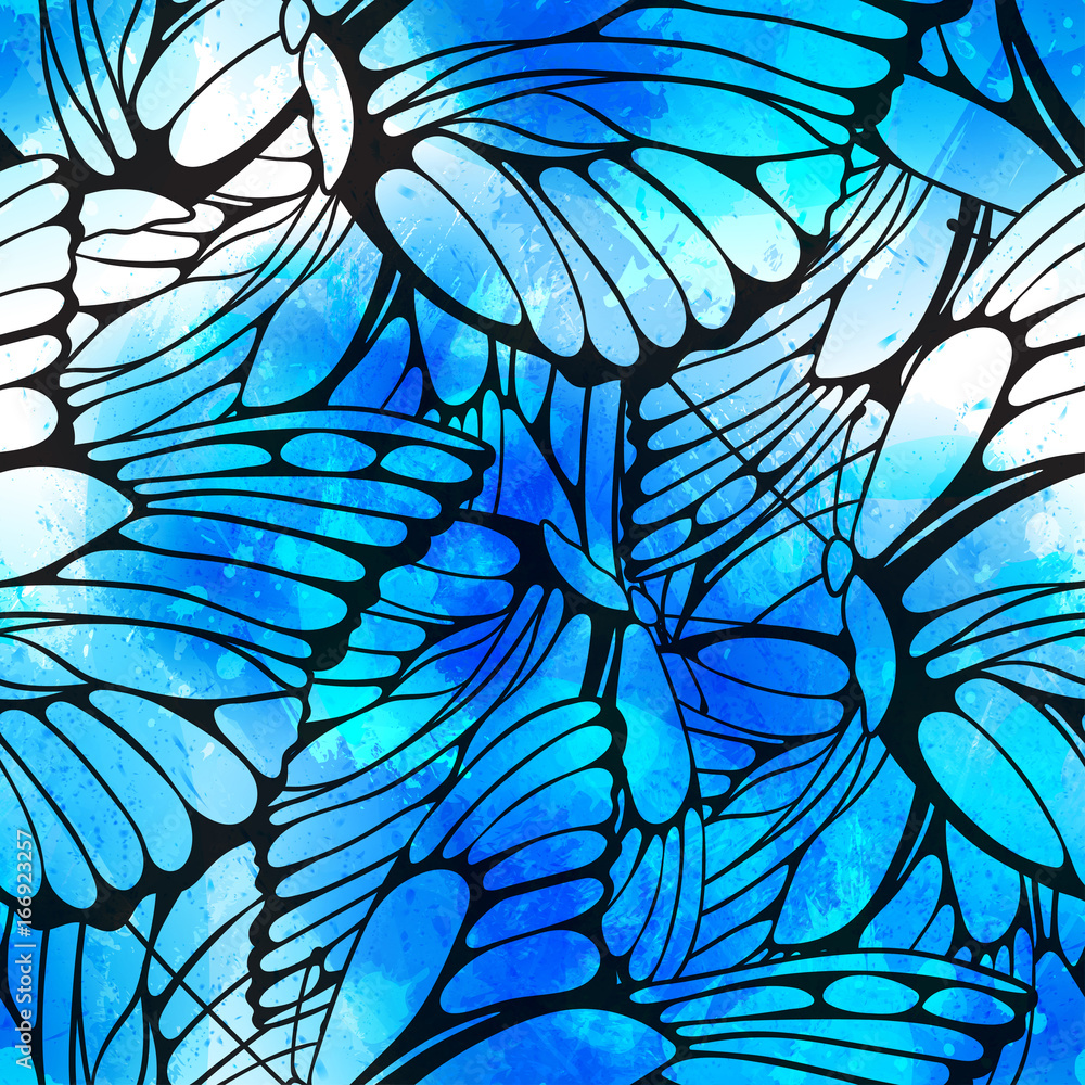 Aufkleber vector seamless pattern flying butterflies wiith vector watercolor texture. abstract background with