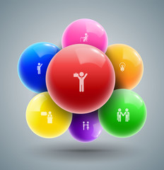 Balls with business man icons