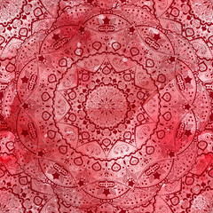 Vector seamless ethnic pattern with floral motives. Mandala stylized print template. Boho chic design. Vector watercolor texture. Abstract background with watercolour drops and strokes