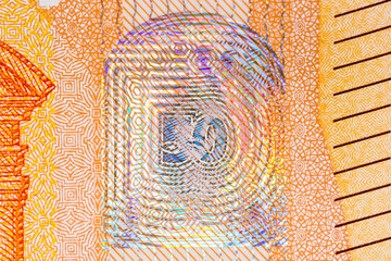 The upper right side of euro banknote.