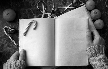 blank pages opened vintage book on the table