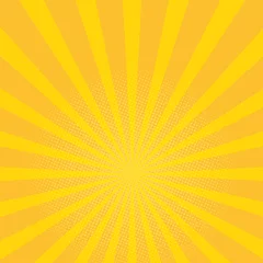 Poster Pop Art Beautiful summer sunburst background. yellow rays pop art background. retro vector illustration.