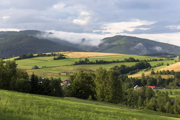 Fototapeta na wymiar Clear Countryside from Beskydy, the beautiful Mountains in north east Bohemia, Czech Republic
