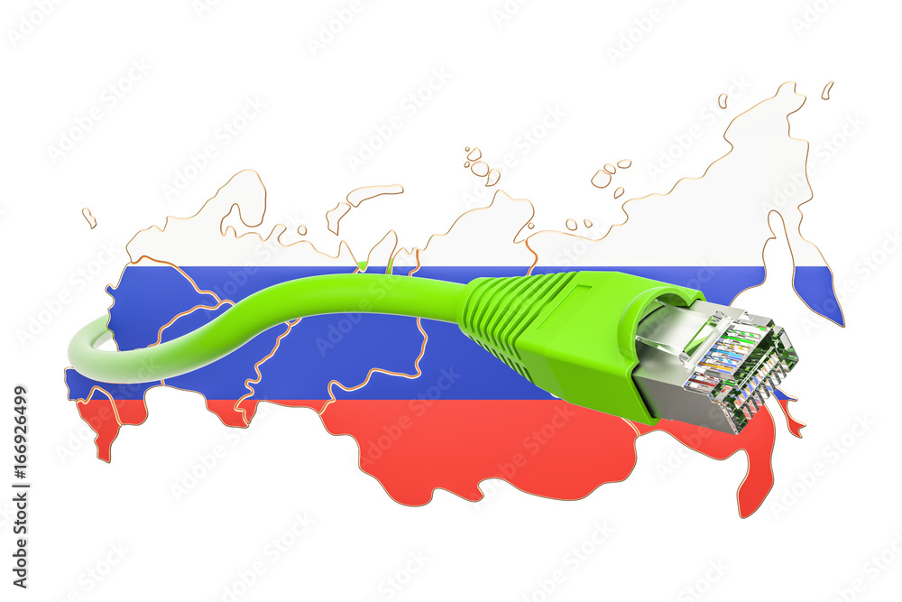 Aufkleber internet connection in russia concept. 3d rendering