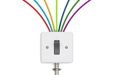 switch with colorful cables, 3D rendering