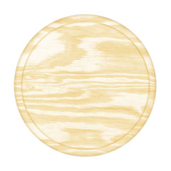round wooden plate top view on white background