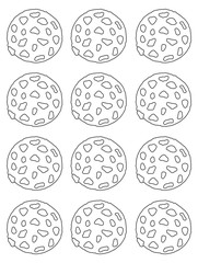 A vector line drawing of chocolate chip cookies.