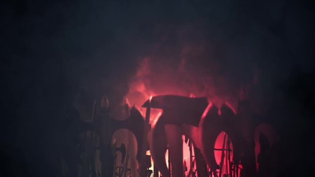 Warriors Waving Weapons Under a Lightning Storm