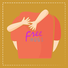 Hug between two person, 'free hugs'.