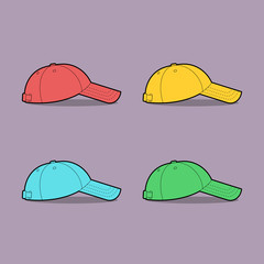 Fototapeta premium Vector illustration of multi-colored baseball caps