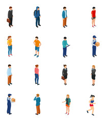 Fototapeta na wymiar Cool isometric people of different professions by job education level sex clothes hairs isolated vector illustration