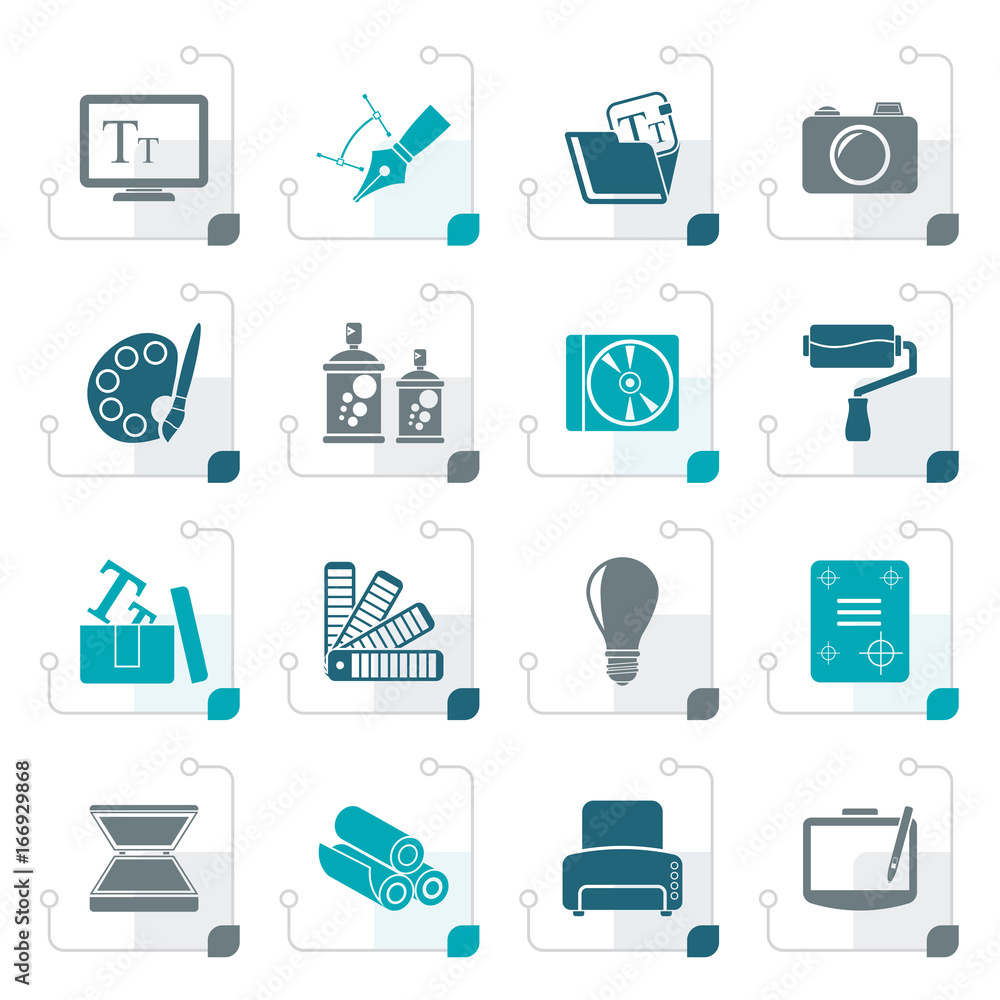 Fototapete stylized graphic and website design icons - vector icon set