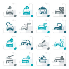 Stylized Car and road services icons - vector icon set