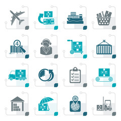 Stylized Cargo, logistic and shipping icons - vector icon set