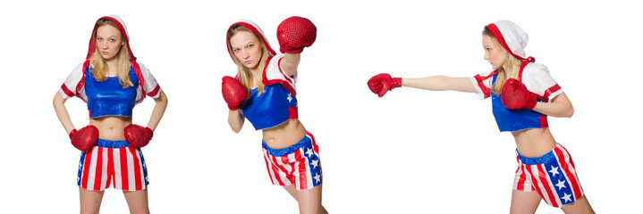 Female boxer isolated on the white background