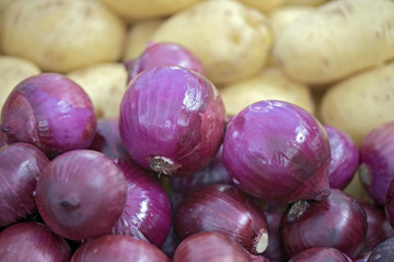 Onions and potatoes on display at a free-trade fair in Brazil