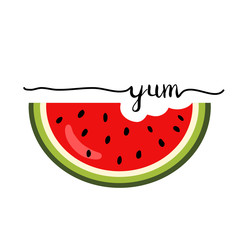 Summer watermelon slice, with bite taken off. flat vector illustration isolate on a white background.