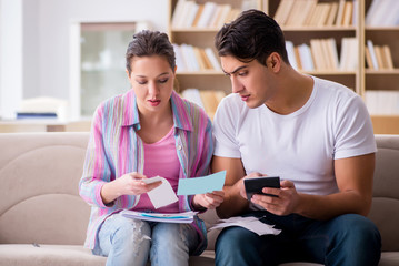 Young family discussing family finances