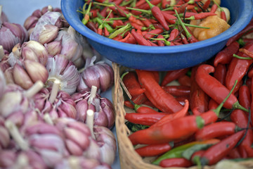 The colorful spices in free market stall typical of Brazil