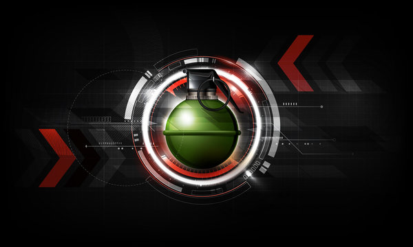 Hand grenade on abstract Futuristic Technology Background with attack concept, vector illustration
