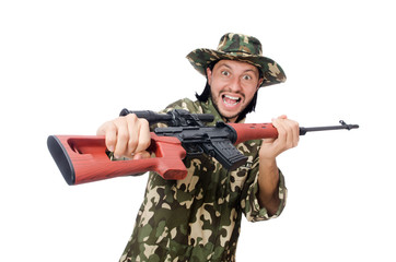 Fototapeta premium Soldier with weapons isolated on white
