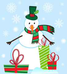 Vector Snowman character with Presents