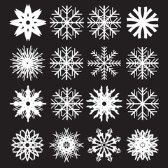 Snowflakes Set on Black Background