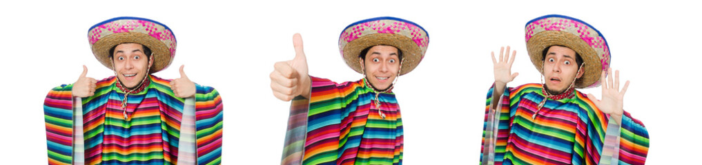 Funny mexican wearing poncho isolated on white