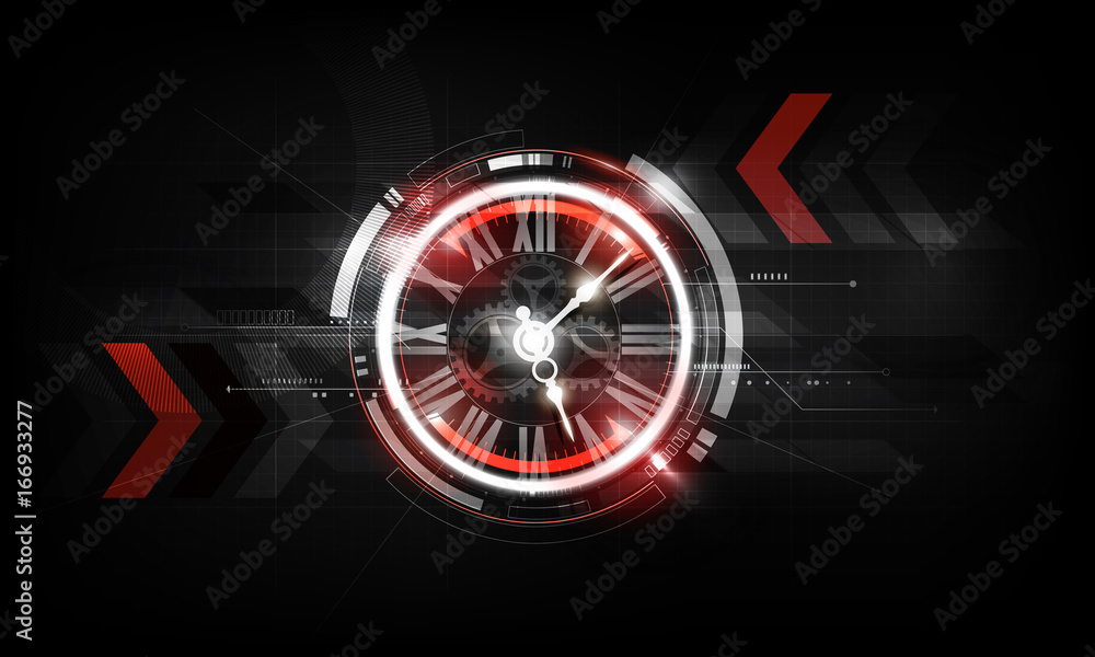 Wall mural abstract futuristic technology background with clock concept and time machine, vector transparent