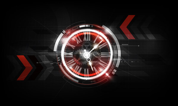 Abstract Futuristic Technology Background with Clock concept and Time Machine, vector transparent