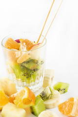 Glass with fruit salad.