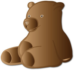 Mignon et marrant ours en peluche brun assis qui rigole pour enfant