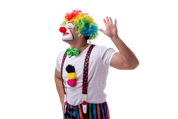 Funny clown acting silly isolated on white background