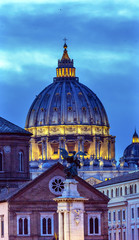 Fototapeta premium Vatican Dome Buildings Night Rome Italy