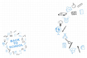 Template on a theme back to school with a sheet in a box. A set of drawing vector elements for education with endolar accessories. Vector illustration.