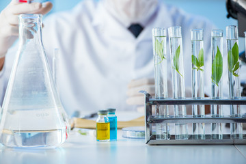 Biotechnology concept with scientist in lab