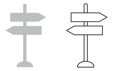 This is a vector line drawing of a directional signpost. 