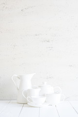 Fototapeta na wymiar Clean cups on wood background.