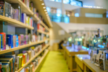 Abstract blur of  beautiful library book store and book shop for background