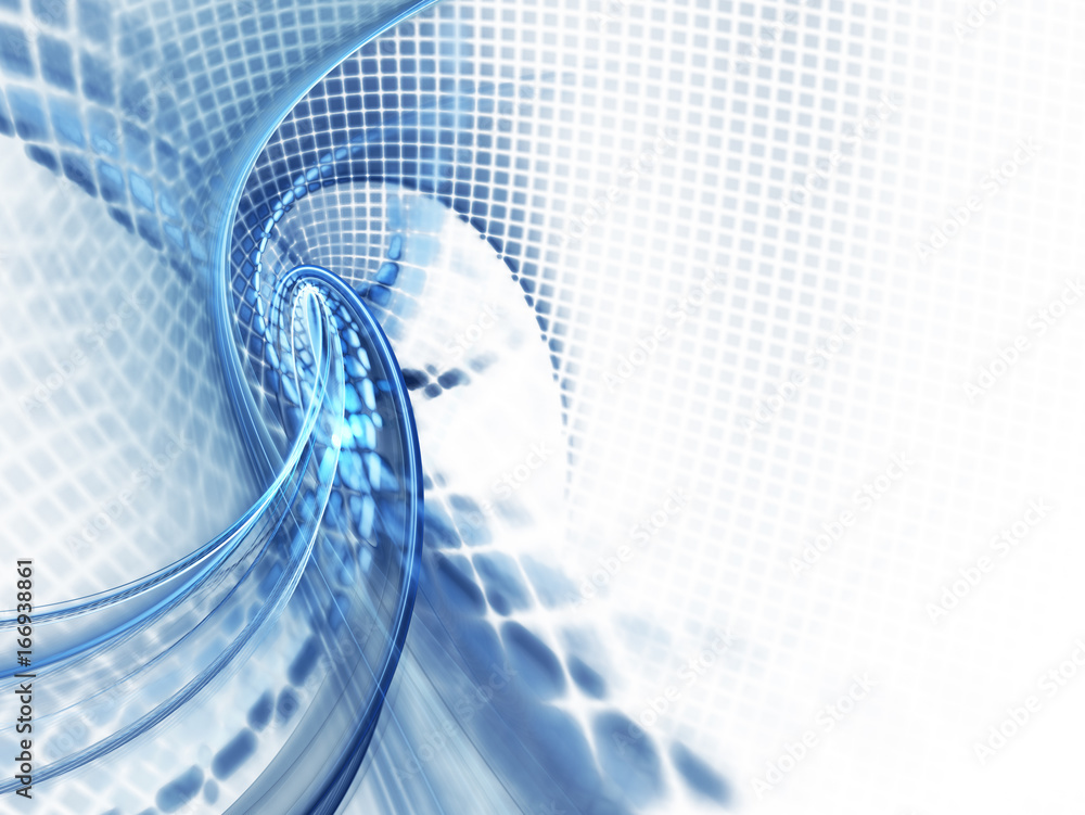 Fototapete Abstract blue background element. Grids and curves series. Fractal graphics. Composition of net shapes, curves, motion blur and waveforms. High resolution.